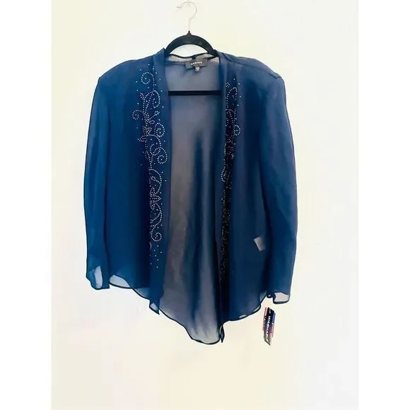 NWT R&M Richards Chiffon Beaded Jacket, midnight blue Size 18 - Picture 4 of 11